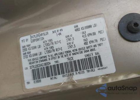 2004 Dodge Ram 2500 Slt/Laramie from USA, damaged, VIN 3D7KU28C64G186934